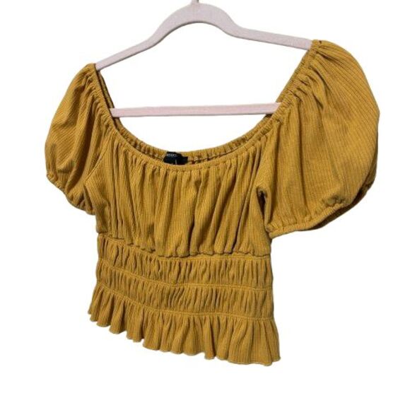 Milkmaid Puff Sleeve Peplum Top Womens Medium Mustard Yellow Cottagecore Peasant - Picture 2 of 5
